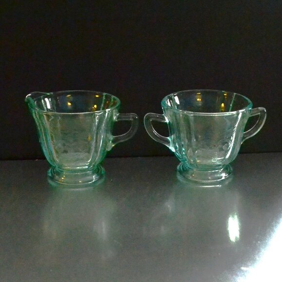 Indiana Glass Recollection Creamer And Sugar Set Reproduction Madrid Federal - Picture 1 of 10